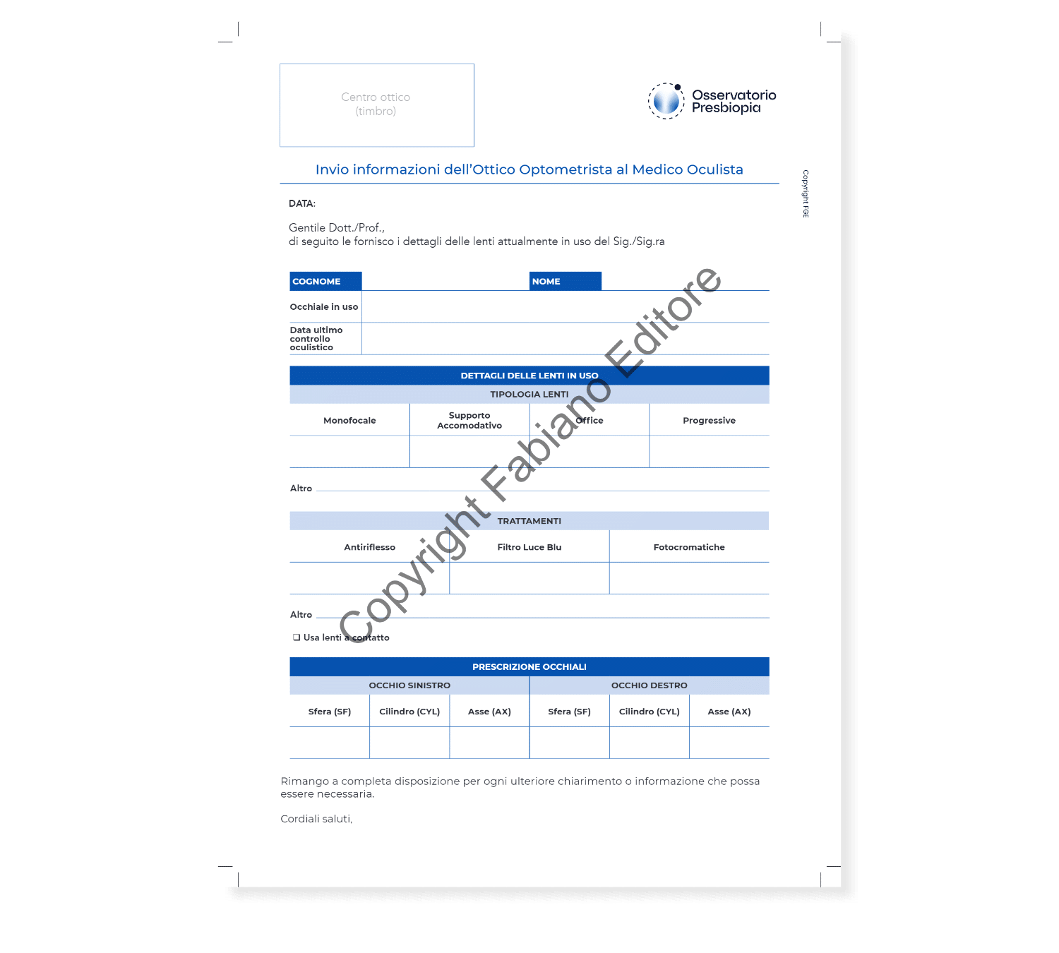 Modulo di accompagnamento al medico oculista